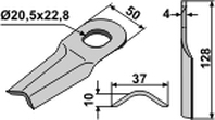 Taarup kniv dråpeformet 128x50x4 mm Ø20,5x22,8 (25 stk)110300